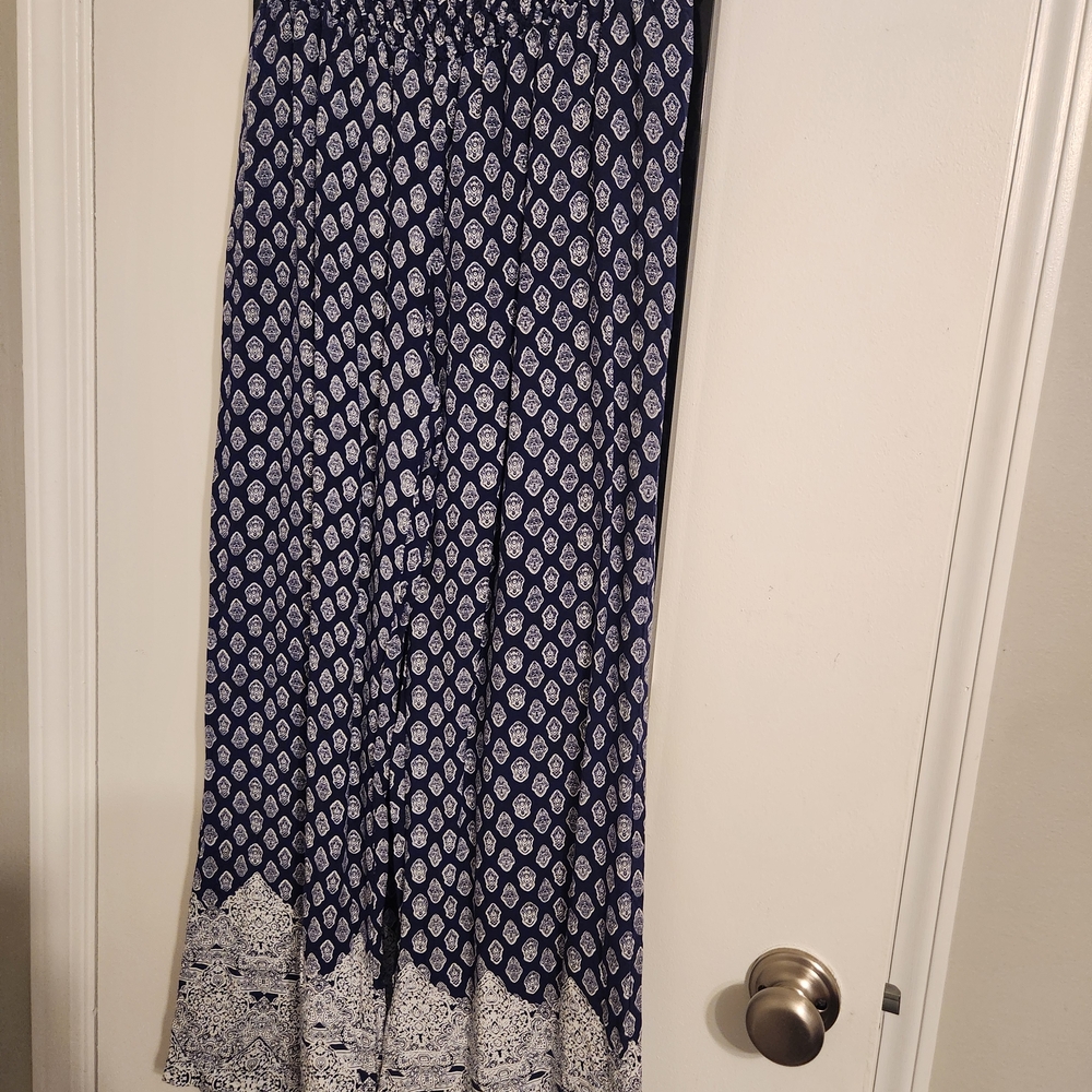Navy and White Wide Leg Pull-On Pants